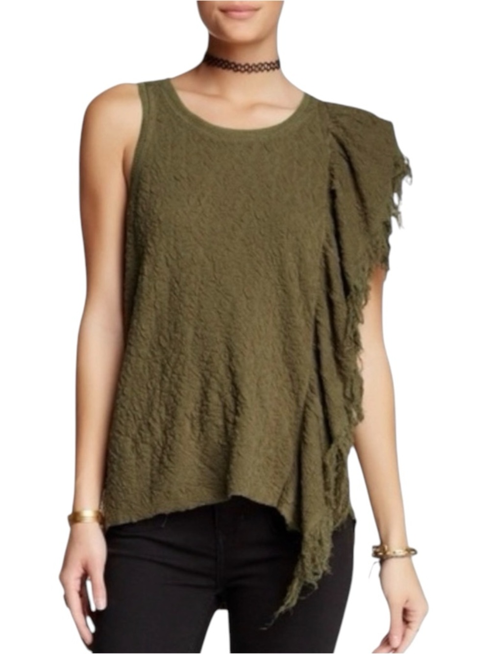 Y2K Free People Subversive Army Green Grunge Tunic Small Forest Fairy Fringe